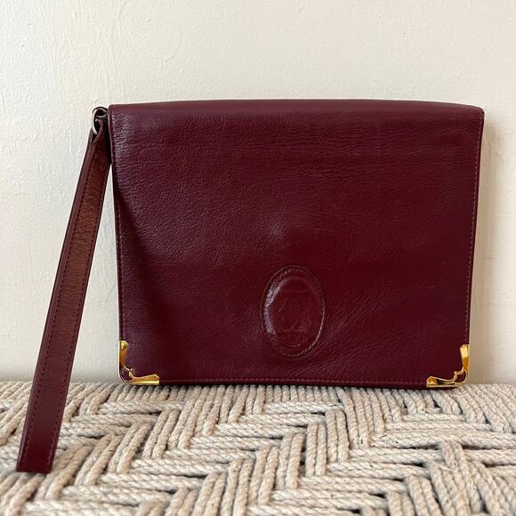 CARTIER Classic Burgundy and Gold Clutch - Picture 4 of 16